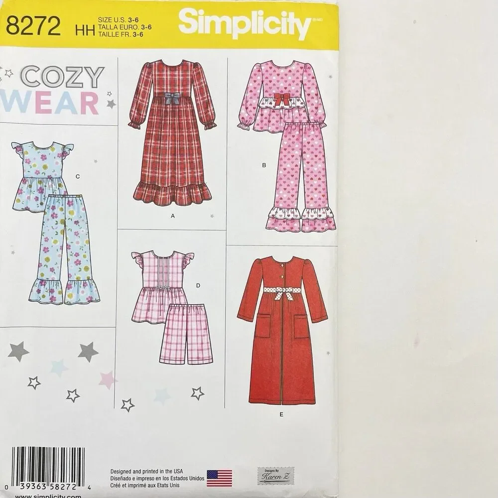 Pattern Girls Sz 3-6 HH Pajamas Robe Cozy Wear Sleep Wear Simplicity 8272 New/Un